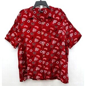 Ohio State Buckeyes Shirt Mens Large Red Short Sleeve Button Down 100% Rayon